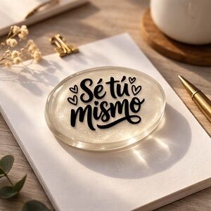 Handmade Resin Paperweight | “Sé tú mismo” | Inspirational Desk Decor | 3”